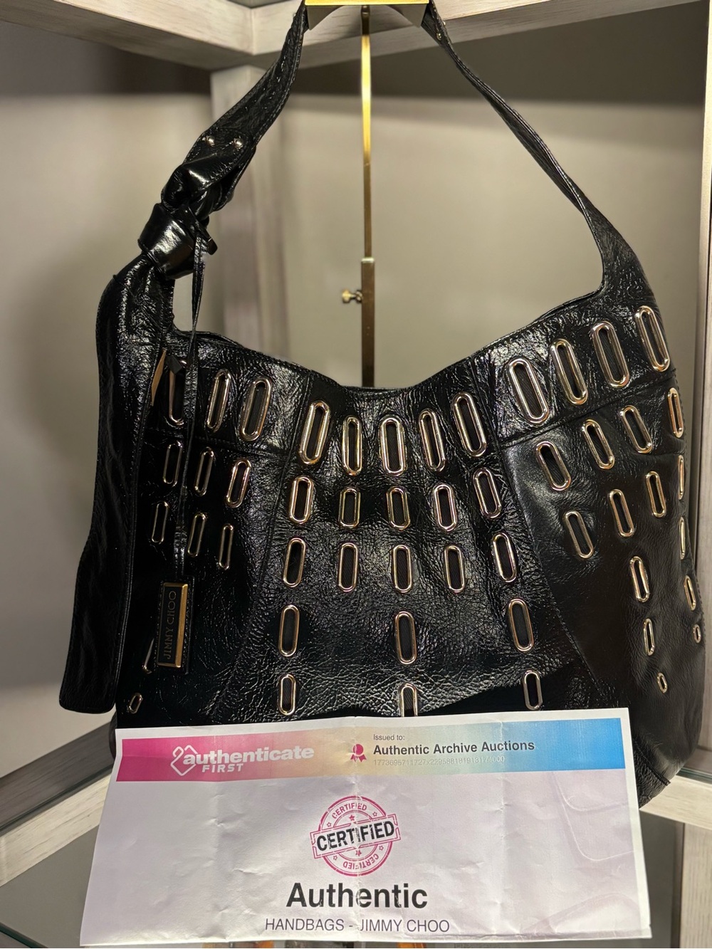 Jimmy Choo Dessy Grommet Shoulder Bag with COA - Picture 2 of 12